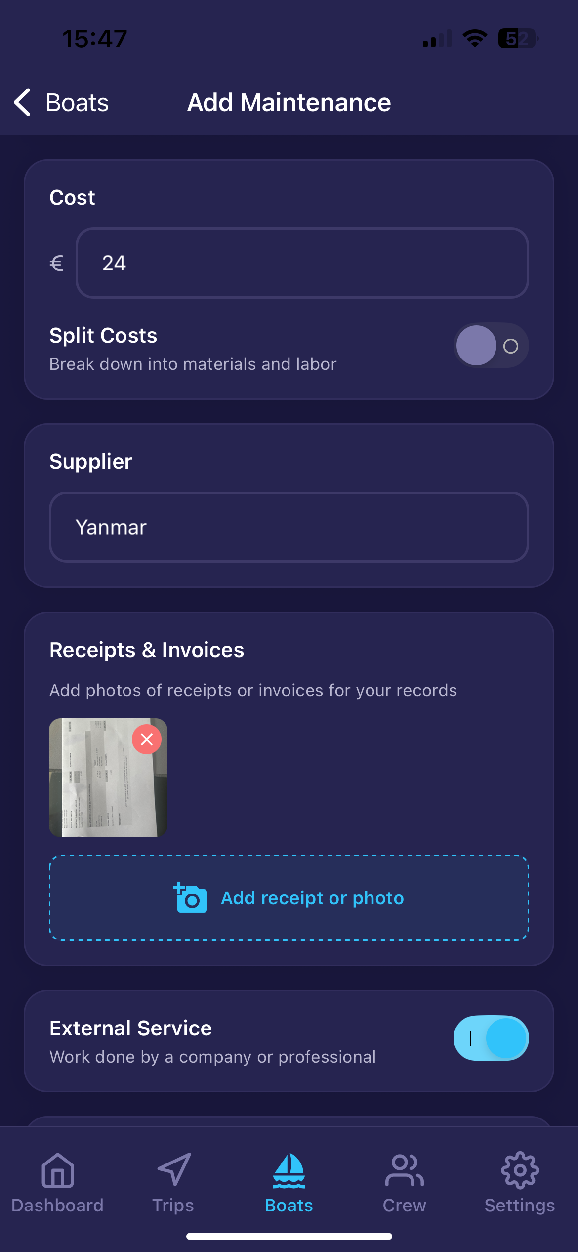 Maintenance log